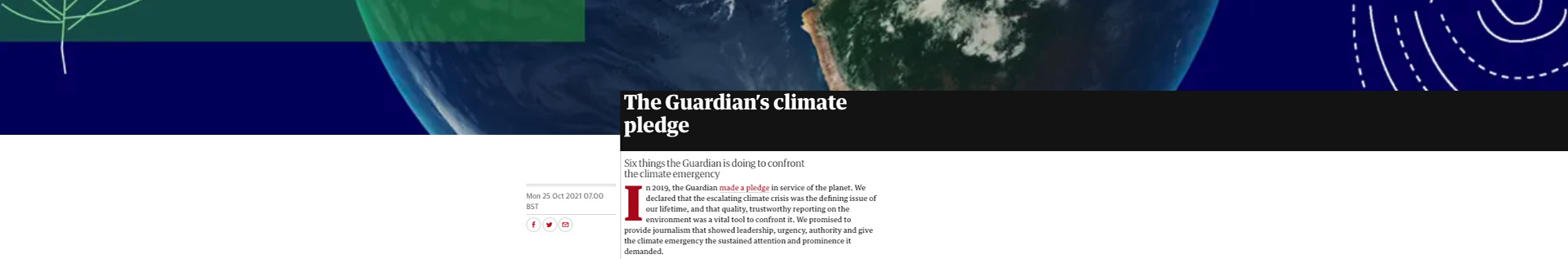 image of the guardian masthead online (featuring its climate pledge)